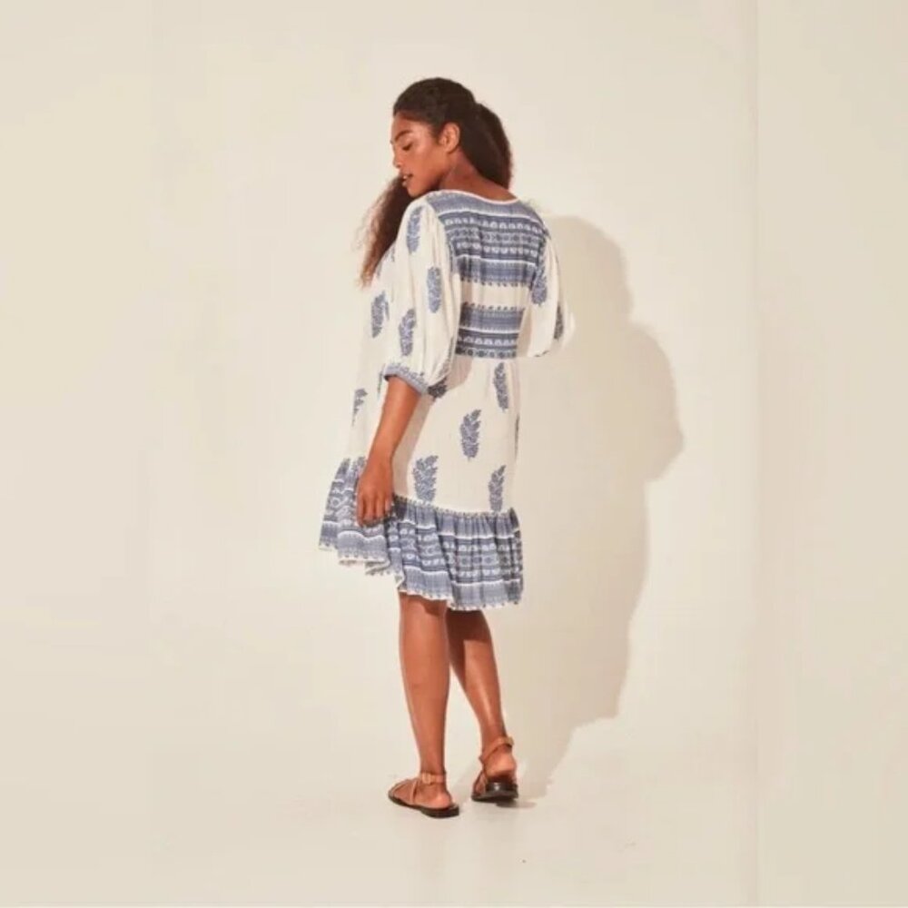 Daughters of India Mishka Dress Boho Feminine Romantic Ethical Blue White S B41 - Picture 4 of 14